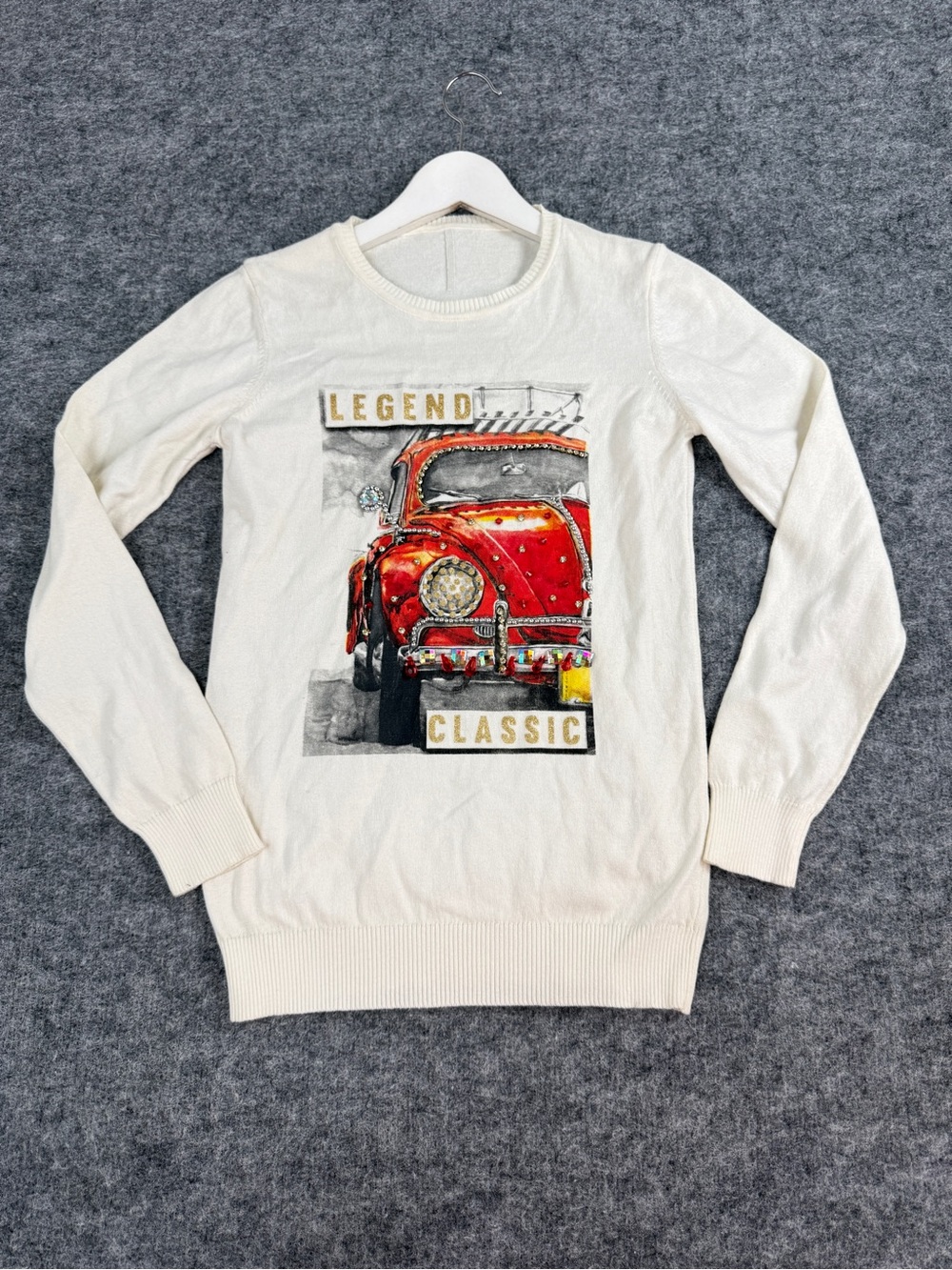 Volkswagen Bug Beetle Sweater Women Medium Beaded Embellished Shirt N152